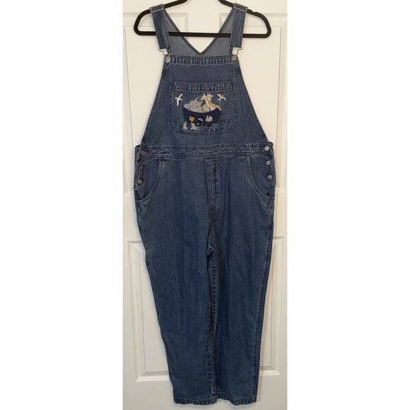 NWT CJ Banks Bib Overalls Women's Size 14W Denim Embroidered Noah's Ark Animals - Picture 1 of 7